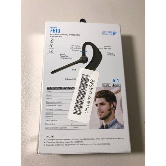 Model F910 Bluetooth 5.1 Ear Piece - Picture 2 of 2